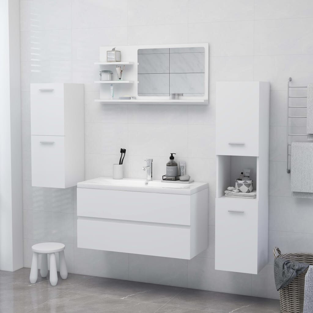Vonios kambario veidrodis, baltos spalvos, 90x10,5x45cm цена и информация | Vonios spintelės | pigu.lt