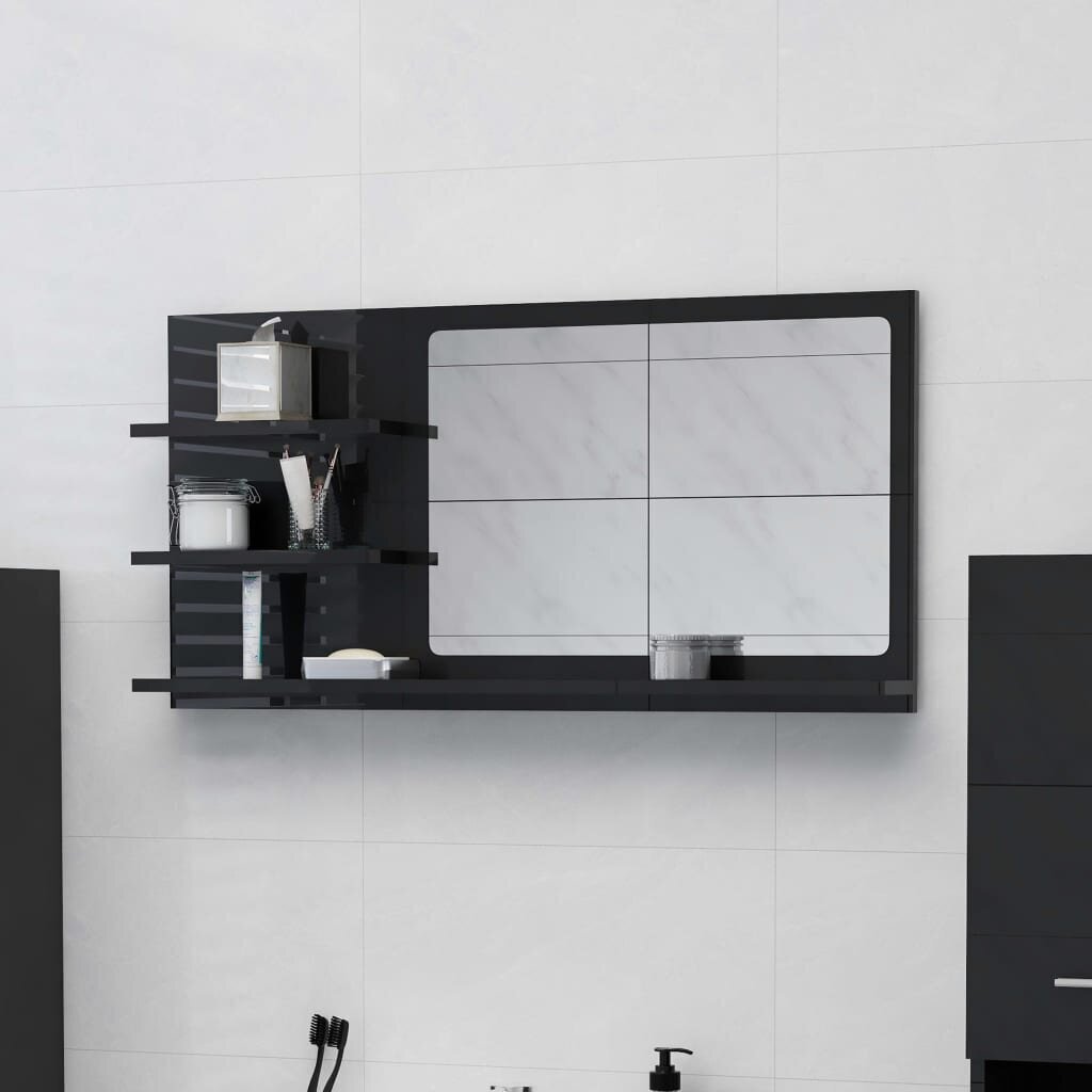 Vonios kambario veidrodis, juodas, 90x10,5x45cm, blizgus kaina ir informacija | Vonios spintelės | pigu.lt
