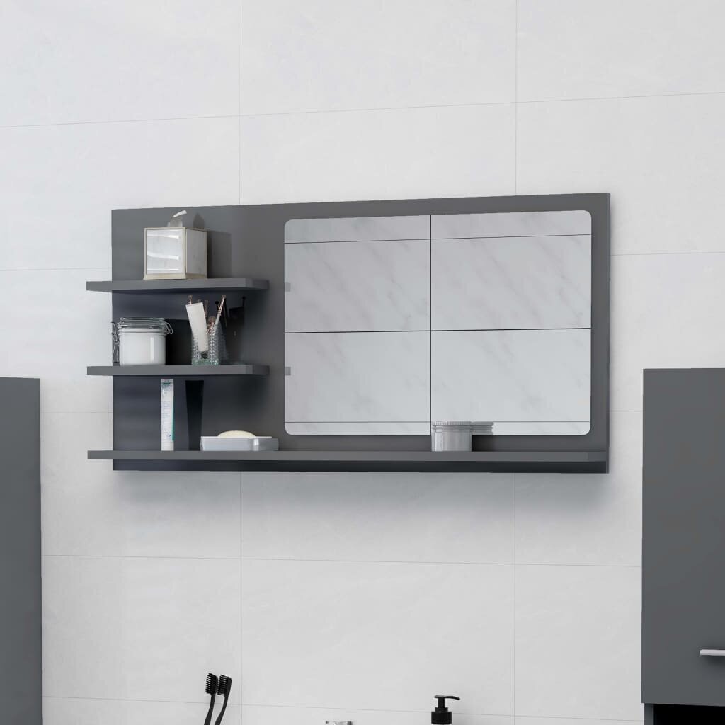 Vonios kambario veidrodis, pilkas, 90x10,5x45cm, blizgus цена и информация | Vonios spintelės | pigu.lt