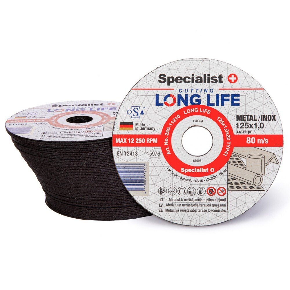 Pjovimo diskas Specialist+ Long Life 125x1x22 mm kaina ir informacija | Mechaniniai įrankiai | pigu.lt