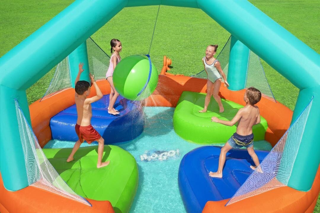 Pripučiamas žaidimų centras Bestway Dodge & Drench Water Park, 4.5m x 4.5m x 2.68m, 53383 kaina ir informacija | Baseinai | pigu.lt