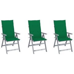 Atlošiamos sodo kėdės su pagalvėlėmis, 3 vnt, žalios kaina ir informacija | Lauko kėdės, foteliai, pufai | pigu.lt