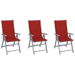 Atlošiamos sodo kėdės su pagalvėlėmis, 3 vnt, raudonos kaina ir informacija | Lauko kėdės, foteliai, pufai | pigu.lt