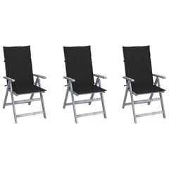 Atlošiamos sodo kėdės su pagalvėlėmis, 3 vnt, pilkos kaina ir informacija | Lauko kėdės, foteliai, pufai | pigu.lt