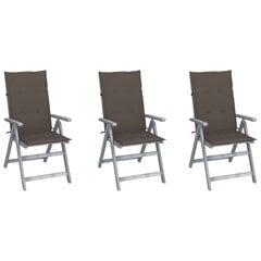 vidaXL Atlošiamos sodo kėdės su pagalvėlėmis, 3vnt., akacijos masyvas kaina ir informacija | Lauko kėdės, foteliai, pufai | pigu.lt
