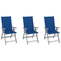 Atlošiamos sodo kėdės su pagalvėlėmis, 3 vnt, mėlynos цена и информация | Садовые стулья, кресла, пуфы | pigu.lt