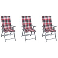Atlošiamos sodo kėdės su pagalvėlėmis, 3 vnt, pilkos kaina ir informacija | Lauko kėdės, foteliai, pufai | pigu.lt