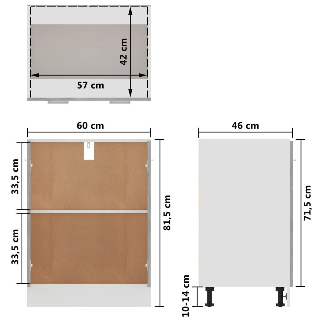 vidaXL Apatinė spintelė, betono pilkos spalvos, 60x46x81,5cm, MDP kaina ir informacija | Virtuvinės spintelės | pigu.lt