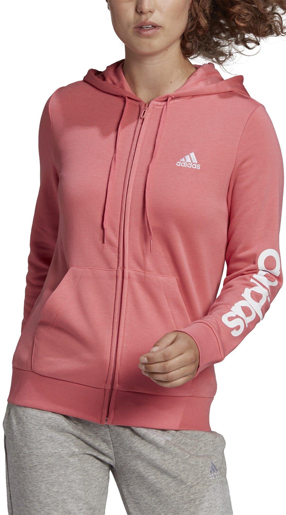 Džemperis moterims Adidas W Lin Ft Fz Hd, rožinis kaina | pigu.lt