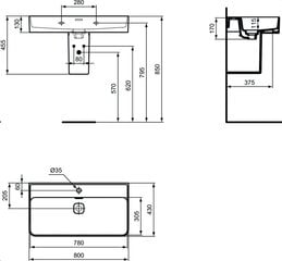 Умывальник из керамики прямоугольной формы Ideal Standard Strada II подвесной, 80x43 см T300101, белый цена и информация | Раковины | pigu.lt