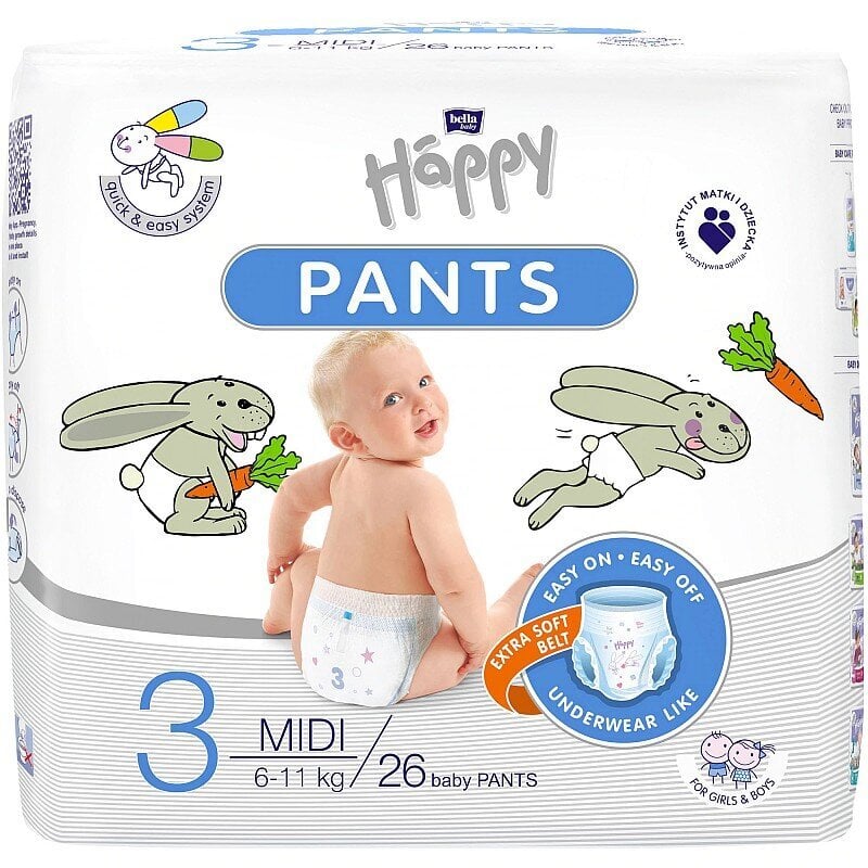 Sauskelnės-kelnaitės Happy Pants Midi, 3 dydis, 26 vnt. kaina ir informacija | Sauskelnės | pigu.lt