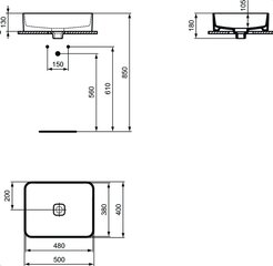 Stačiakampis keramikinis praustuvas Ideal Standard Strada II pastatomas ant stalviršio 50 cm, baltas kaina ir informacija | Praustuvai | pigu.lt