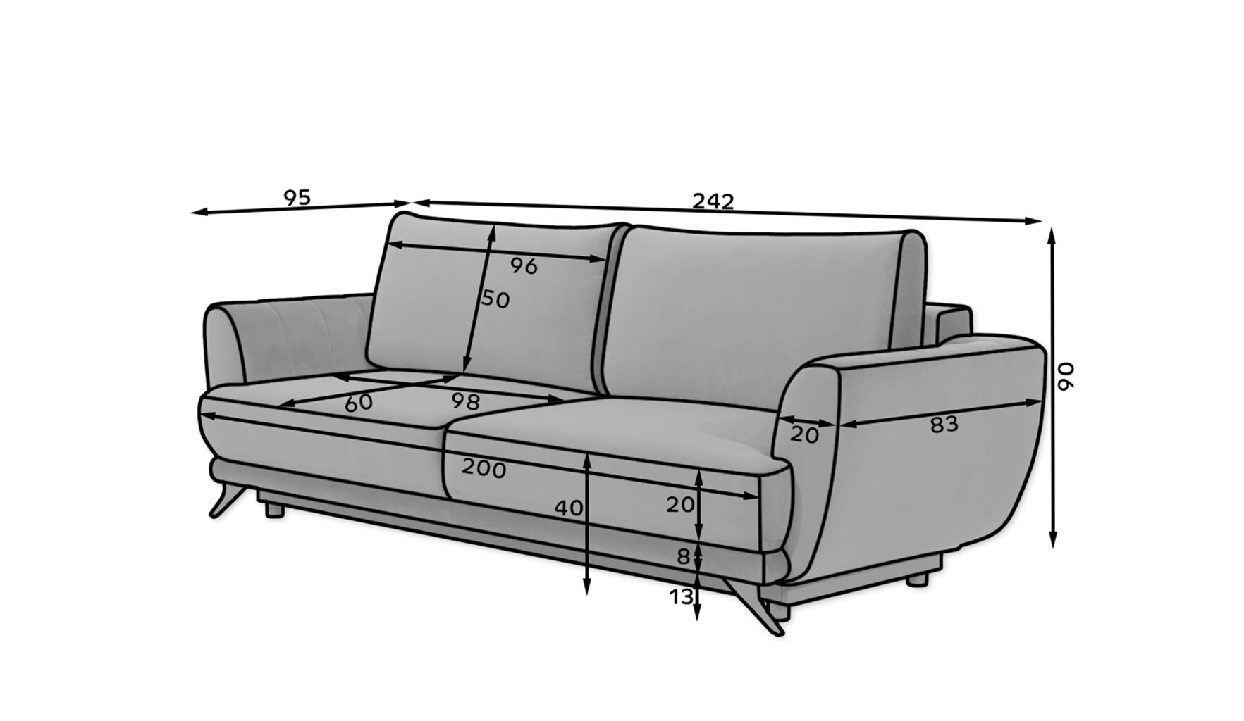 Sofa-lova NORE Megis 06, juoda kaina ir informacija | Sofos | pigu.lt