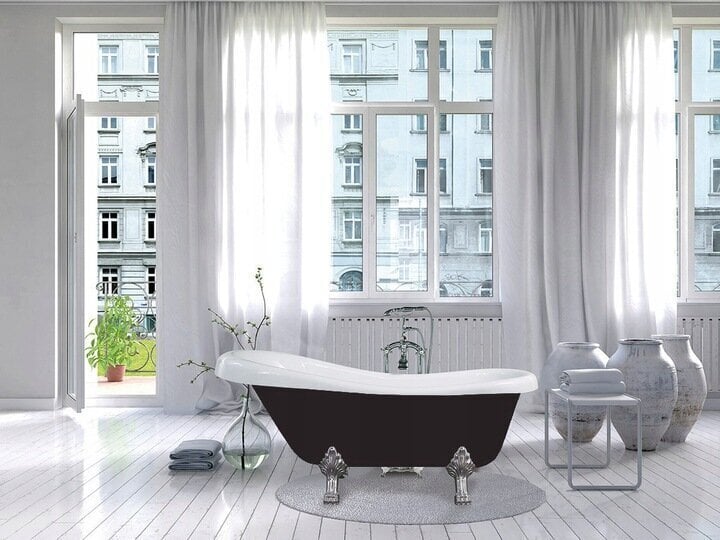 Akrilinė vonia Mexen Retro, black/white+chrome, 150x73 cm kaina ir informacija | Vonios | pigu.lt
