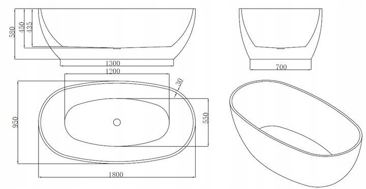 Akrilinė vonia Mexen Eris su sifonu, 180x95 cm kaina ir informacija | Vonios | pigu.lt