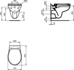 Подвесной унитаз Ideal Standard WC EUROVIT Rimless K881001 / W303001 с медленно открывающейся крышкой цена и информация | Унитазы | pigu.lt