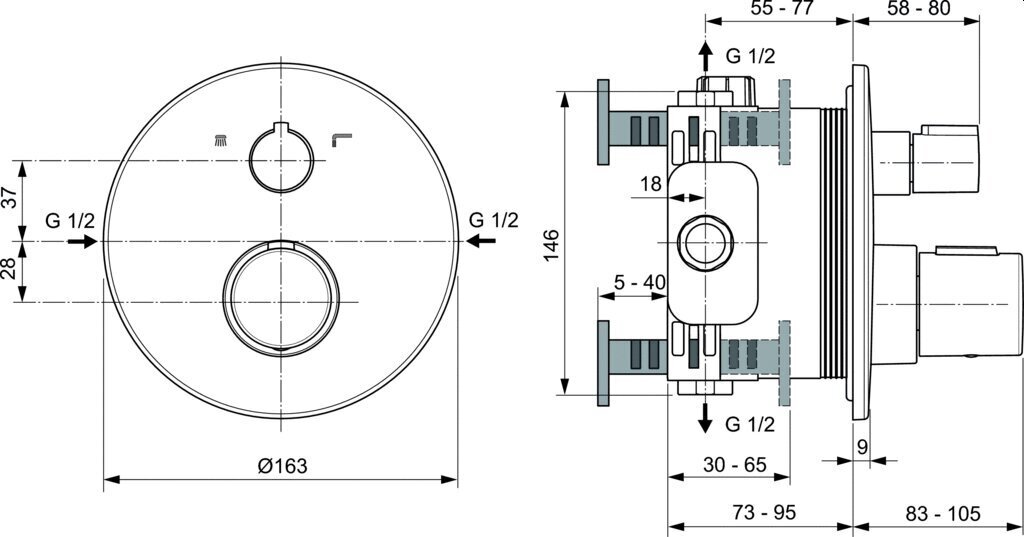 Komplektas Ideal Standard Ceratherm T 100, chromas kaina ir informacija | Vandens maišytuvai | pigu.lt