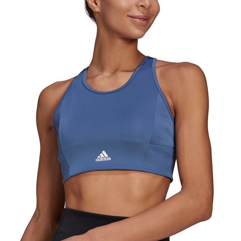 Sportinė liemenėlė moterims Adidas 3-Stripes Sport Bra Top W GL3808, mėlyna kaina ir informacija | Liemenėlės | pigu.lt