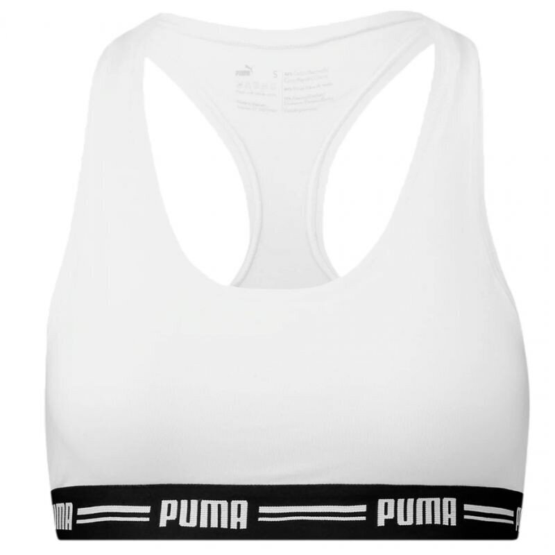 Sportinė liemenėlė moterims Puma Racer Back Top 1P Hang Sports Bra W 907862 05, balta kaina ir informacija | Sportinė apranga moterims | pigu.lt