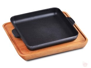 Brizoll Ketaus keptuvė su mediniu padėklu HoReCa, 18x18 cm kaina ir informacija | Keptuvės | pigu.lt