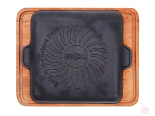 Brizoll Ketaus grill keptuvė su mediniu padėklu HoReCa, 18x18 cm kaina ir informacija | Keptuvės | pigu.lt