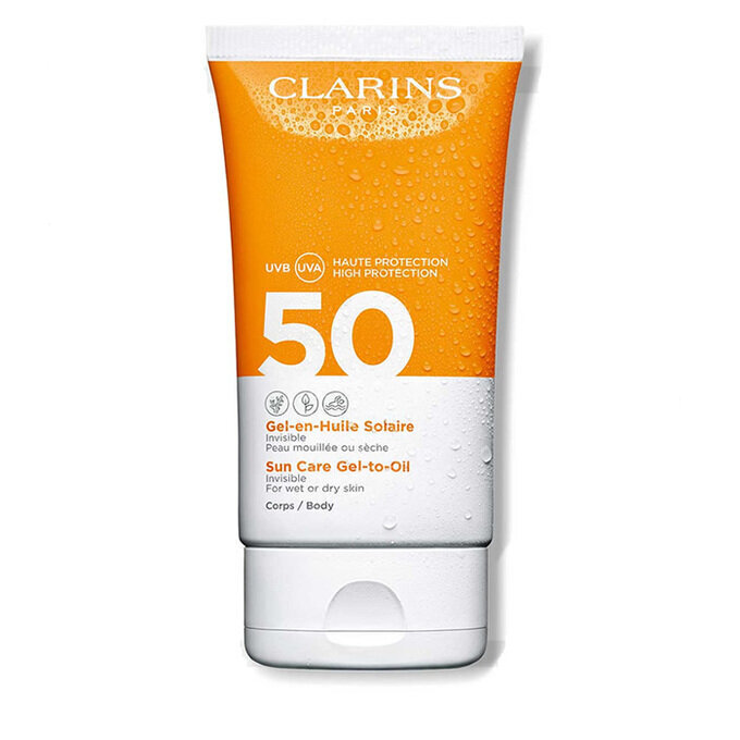 Drėkinamasis, apsauginis gelis Clarins Invisible Sun Care Gel SPF 50, 150 ml kaina ir informacija | Kremai nuo saulės | pigu.lt