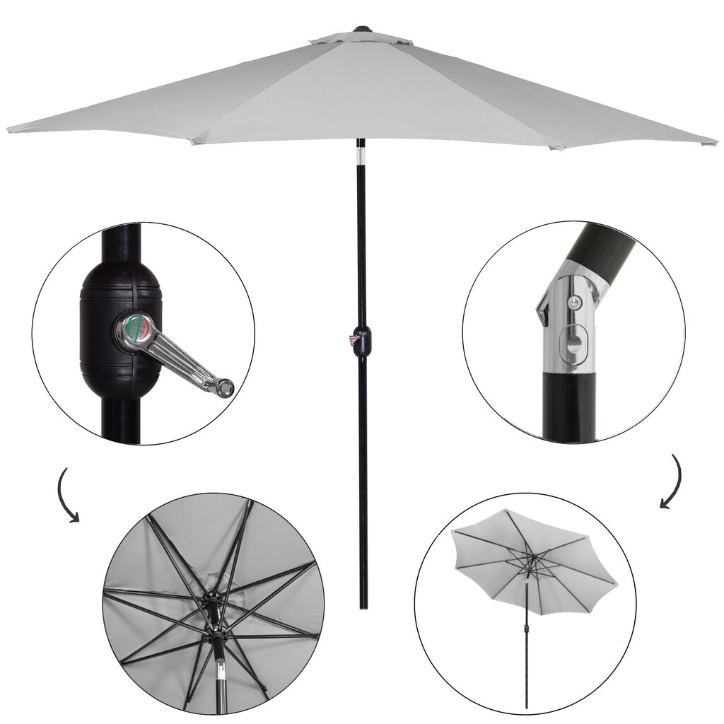 Lauko skėtis Springos 300cm, pilkas kaina ir informacija | Skėčiai, markizės, stovai | pigu.lt