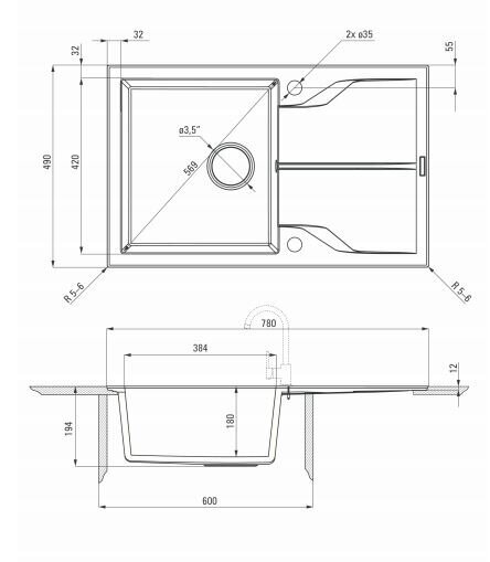 Deante granitinė virtuvinė plautuvė Deante Andante Flush ZQN T11F, Anthracite kaina ir informacija | Virtuvinės plautuvės | pigu.lt