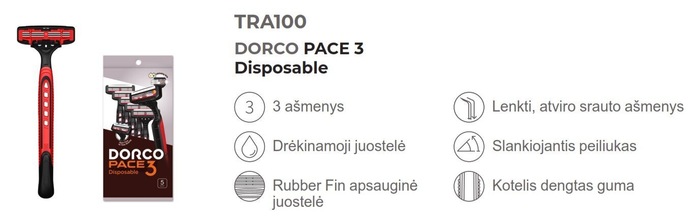 Vienkartinių skustuvų rinkinys vyrams Dorco Pace 3, 8 vnt kaina ir informacija | Skutimosi priemonės ir kosmetika | pigu.lt