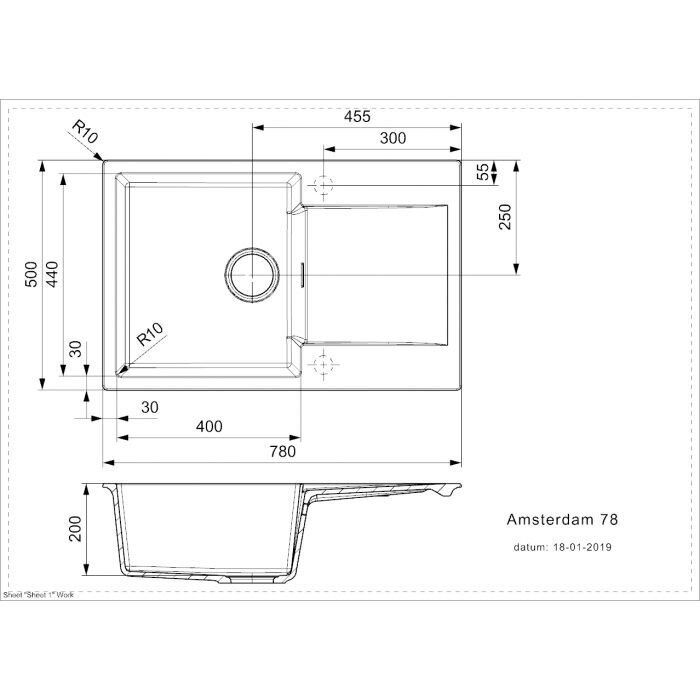 Virtuvinė plautuvė Reginox Amsterdam 78, 780x500 mm, juoda kaina ir informacija | Virtuvinės plautuvės | pigu.lt