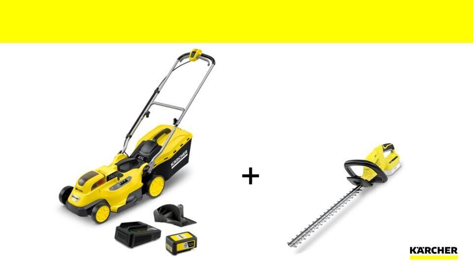 Karcher vejapjovės ir gyvatvorių žirklių komplektas LMO 18-36 Battery Set + HGE 18-45 Battery kaina ir informacija | Vejapjovės, žoliapjovės | pigu.lt