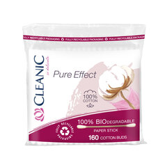 Затычки для ушей с бумажной ручкой Cleanic Pure Effect, 160 шт. цена и информация | Ватная продукция, влажные салфетки | pigu.lt