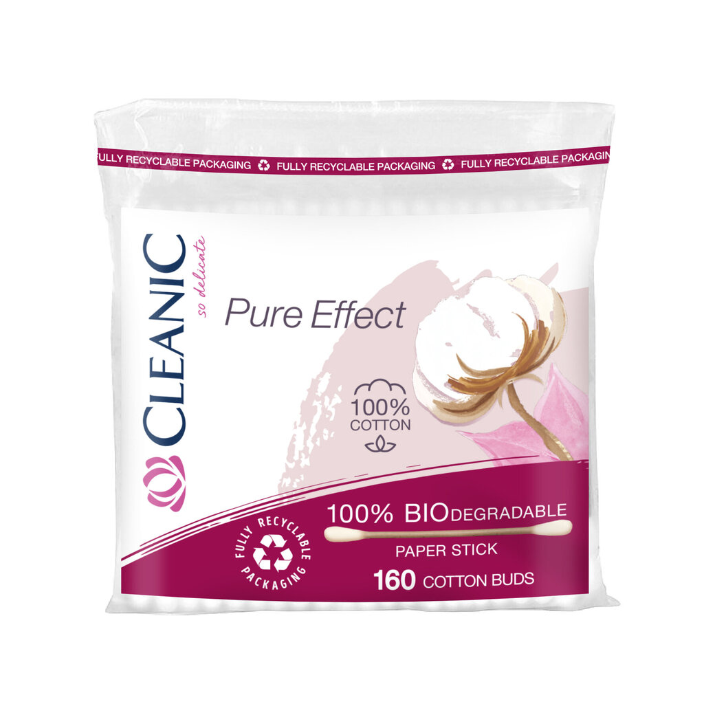 Ausų krapštukai "Cleanic" Pure Effect popieriniu koteliu, 160 vnt. цена и информация | Vatos gaminiai, drėgnos servetėlės | pigu.lt