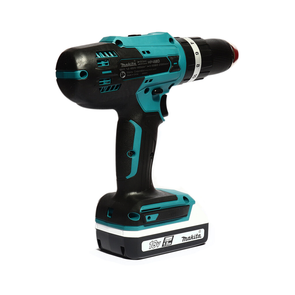 Makita HP 488 DWE akumuliatorinis smūginis gręžtuvas 18 V 42 Nm G serija + 2x 1.5 Ah baterijos + įkroviklis + dėklas цена и информация | Suktuvai, gręžtuvai | pigu.lt