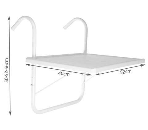 Pakabinamas balkono stalas, baltas kaina ir informacija | Lauko stalai, staliukai | pigu.lt