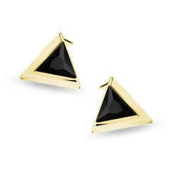 Серьги позолоченные желтым золотом, из серебра с черным цирконием, треугольник цена и информация | Серьги | pigu.lt