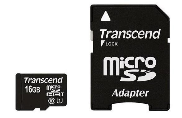 Transcend 16GB microSDHC UHS-I (10 klasės) + SD adapteris kaina ir informacija | Atminties kortelės telefonams | pigu.lt