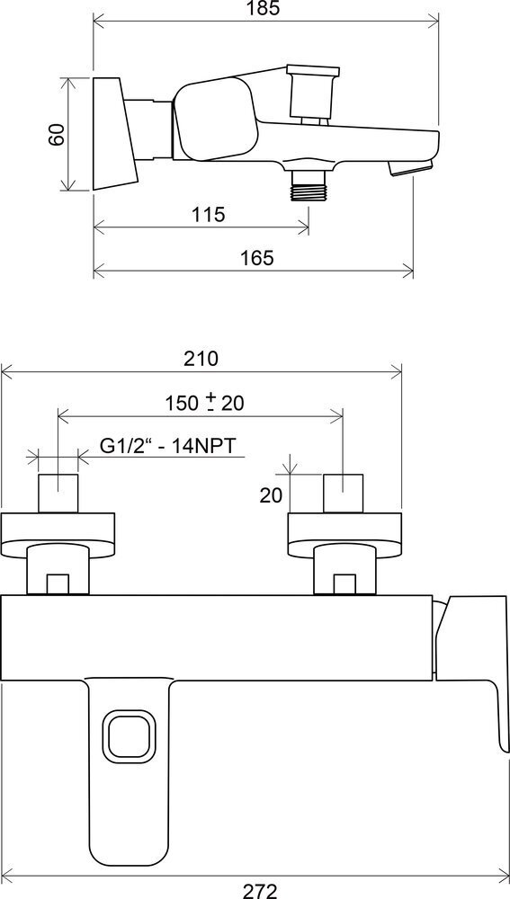 Sieninis vonios/dušo maišytuvas 10°, 150 mm, Ravak kaina ir informacija | Vandens maišytuvai | pigu.lt