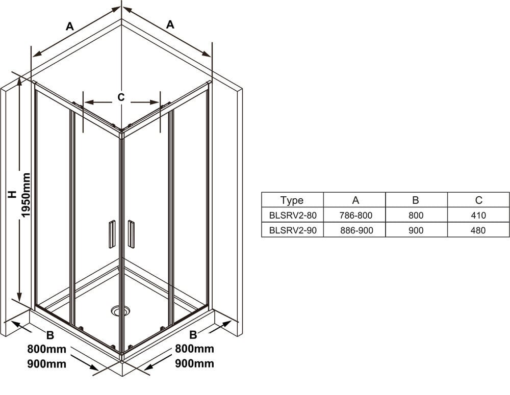 Blix Slim BLSRV2 dušo kabina, Ravak, Išmatavimai: 80x80 Stiklas: Transparent kaina ir informacija | Dušo kabinos | pigu.lt