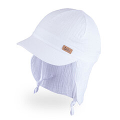 Organinės medvilnės kepurė su raišteliais, snapeliu ir kaklo apsauga berniukams TuTu, balta kaina ir informacija | Kepurės, pirštinės, šalikai berniukams | pigu.lt