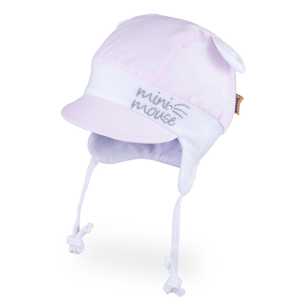 Dviguba kepurė su raišteliais, snapeliu ir ausytėmis mergaitėms TuTu, rožinė kaina ir informacija | Kepurės, pirštinės, kaklaskarės kūdikiams | pigu.lt