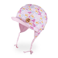 TuTu хлопковая одинарная шапка со шнурками и козырьком для девочек, розовая цена и информация | Шапки, перчатки, шарфики для новорожденных | pigu.lt