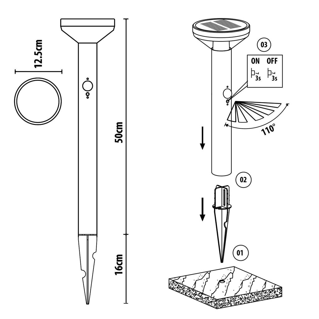 Saulės LED lempa su Maclean jutikliu, juoda, IP44, 3 šviesos režimai, Li-ion 18650 baterija 3,7V 1200 mAh, įjungimo jutiklis, MCE465 B цена и информация | Lauko šviestuvai | pigu.lt