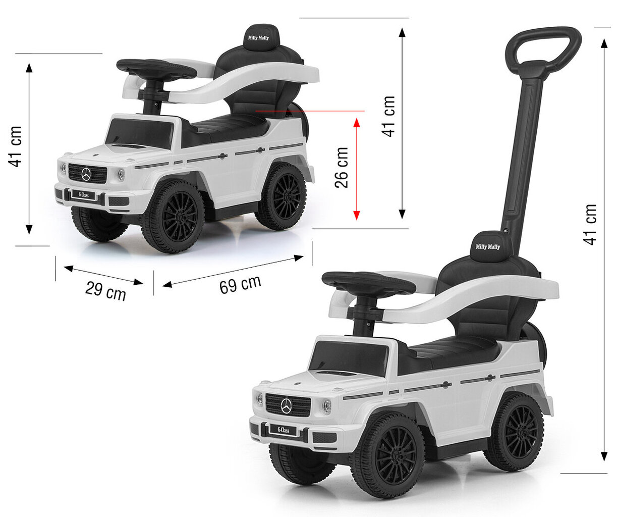 Paspiriamas automobilis Milly Mally „Mercedes G350D“, balta kaina ir informacija | Žaislai kūdikiams | pigu.lt