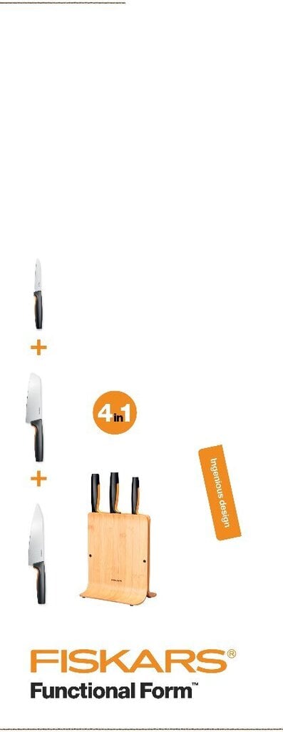 Fiskars peilių komplektas su stovu Functional Form, 4 vnt. kaina ir informacija | Peiliai ir jų priedai | pigu.lt