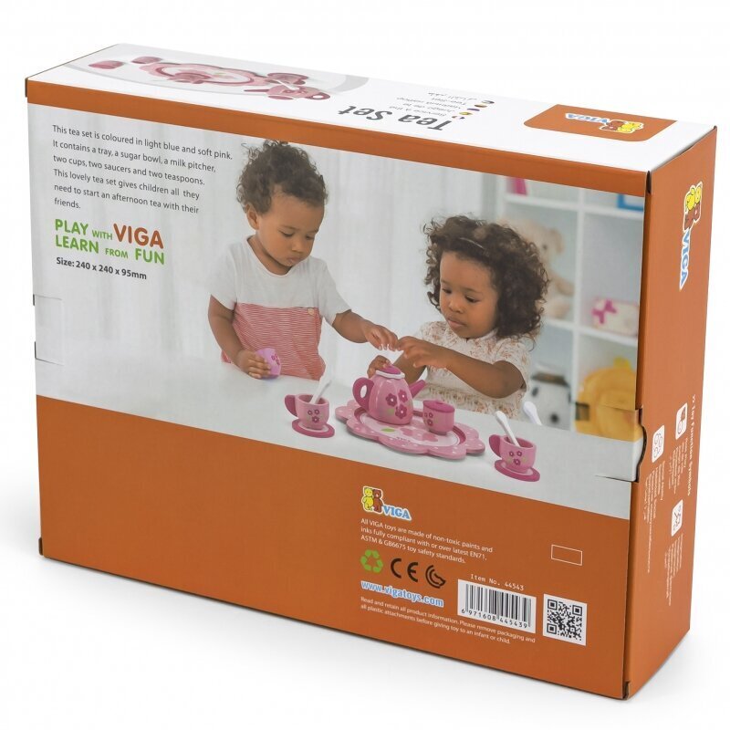 Vaikiškas medinis indų rinkinys su padėklu Viga kaina ir informacija | Žaislai mergaitėms | pigu.lt