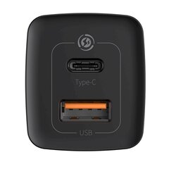 Adapteris Baseus GaN CCGAN2L-B01 USB / USB-C / 65W / 5A / Quick Charge 3.0, juodas kaina ir informacija | Krovikliai telefonams | pigu.lt