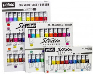 Akrilo dažų rinkinys STUDIO 20x20ml + teptukas kaina ir informacija | Piešimo, tapybos, lipdymo reikmenys | pigu.lt