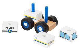 Из блоков конструкторa можно собрать полицейскую машину 18 см с сиреной и мигалками.Машина имеет выдвижной пружинный мотор. Развивающая игрушка. 24х17х4,5см в коробке. цена и информация | Игрушки для малышей | pigu.lt