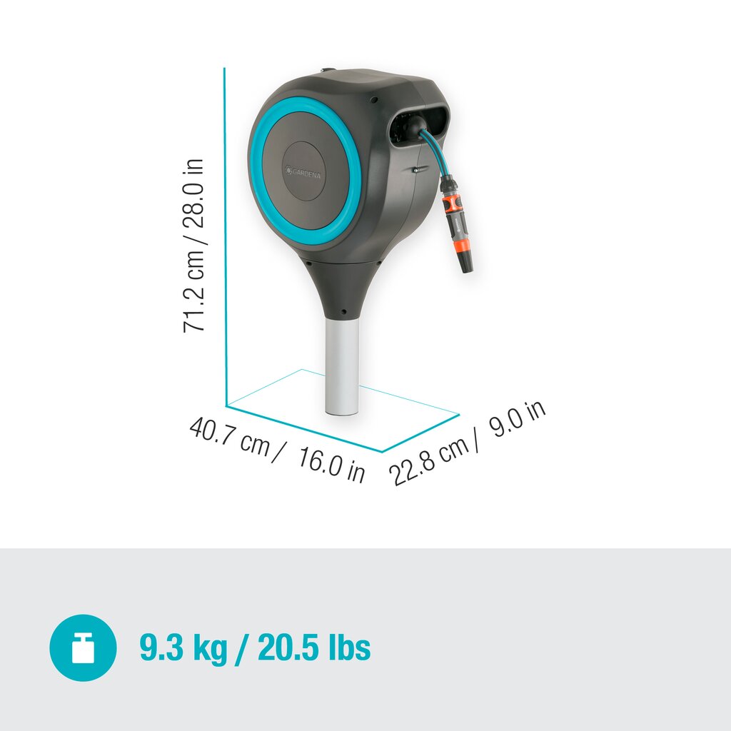 Pastatoma automatinė ritė su žarna RollUp M, turkio spalvos GARDENA цена и информация | Laistymo įranga, purkštuvai | pigu.lt
